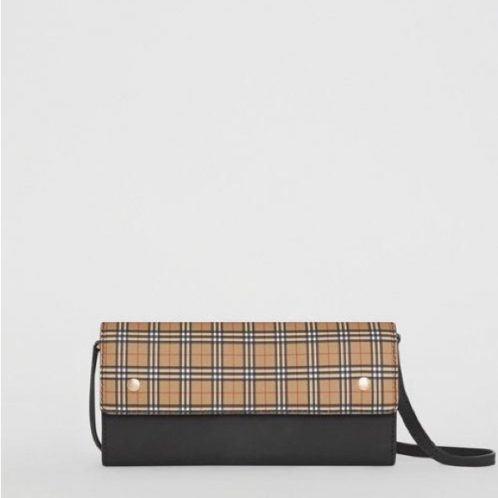 Burberry small check leather crossbody bag with detachable and adjustable strap